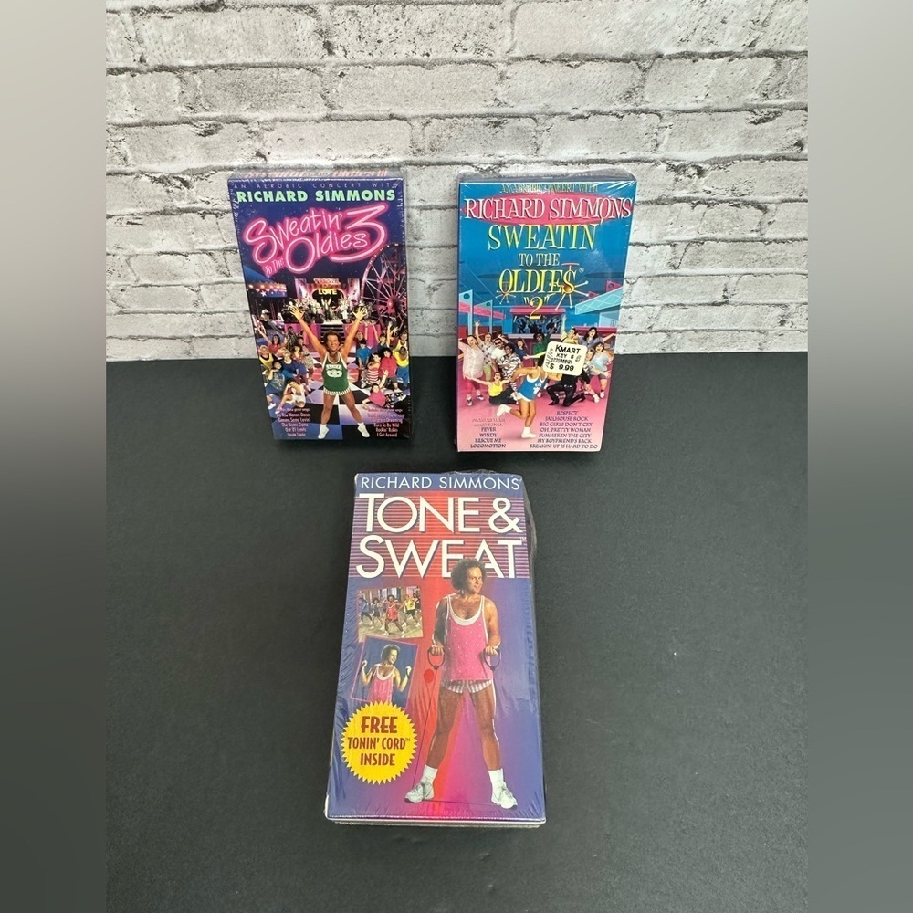 Richard Simmons VHS Tapes Tone & Sweat Sweatin' to Oldies 2/3 Tonin' Cord NIB